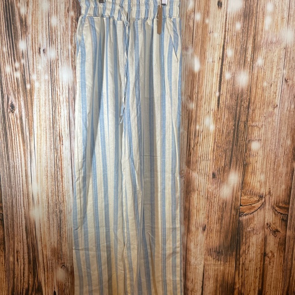 Love Tree Womens Stripped Linen Pants Elastic Waist Size Sm Beachy New With Tags - Picture 1 of 6